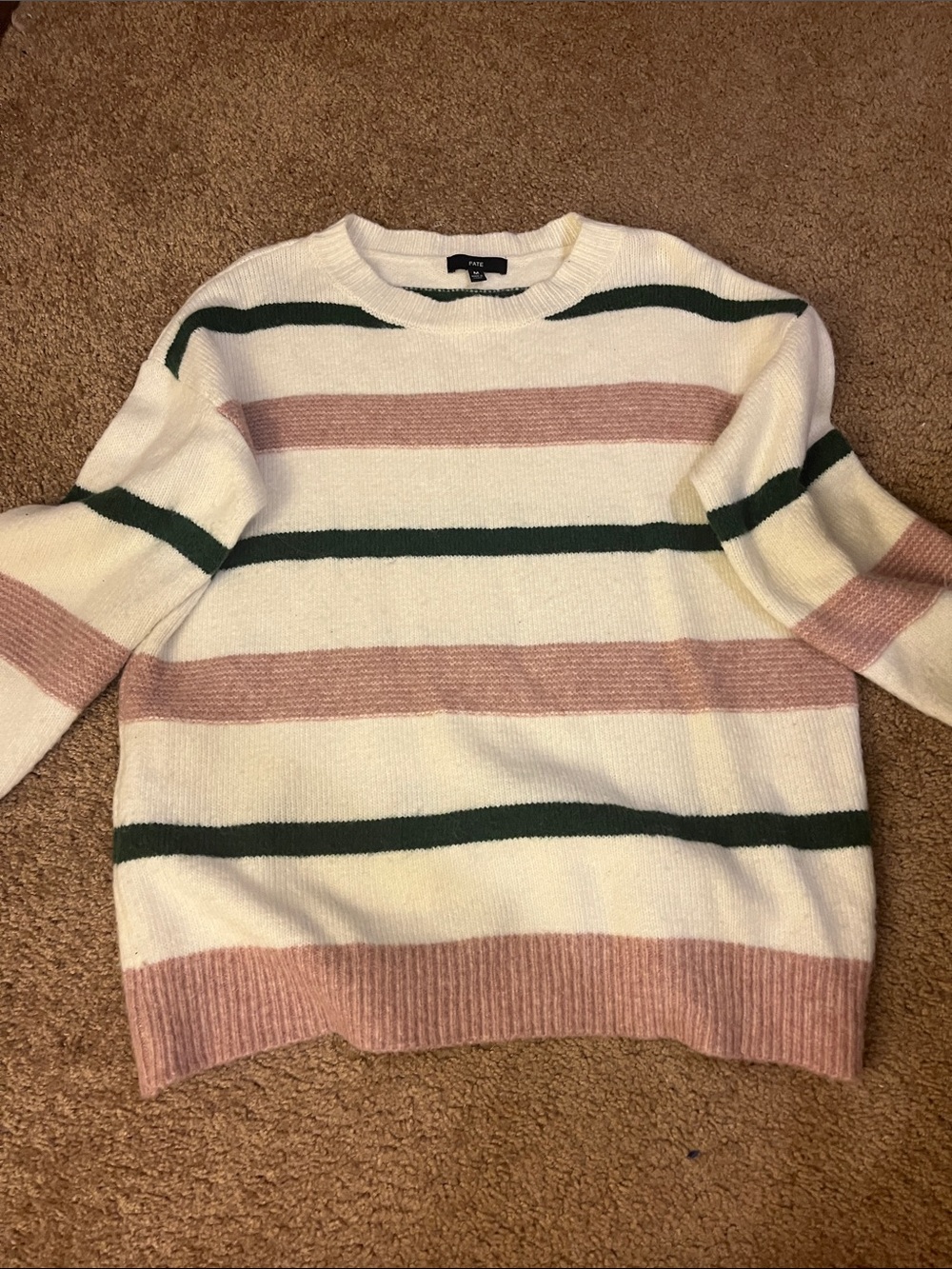 Fate Striped Crewneck Sweater in Cream, Pink & Dark Green